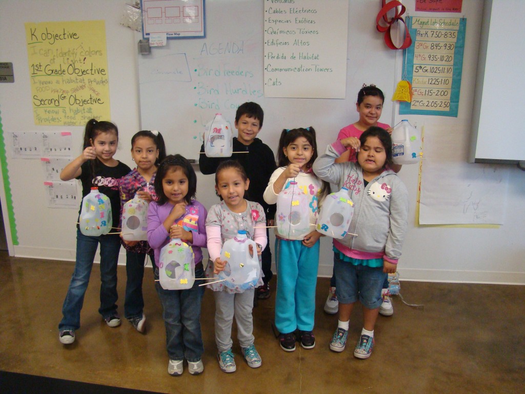 Berry Elementary milk-jug bird-feeders